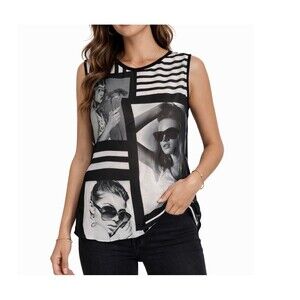 Ocasion top black white Hollywood back cut out high low graphic SZ SM